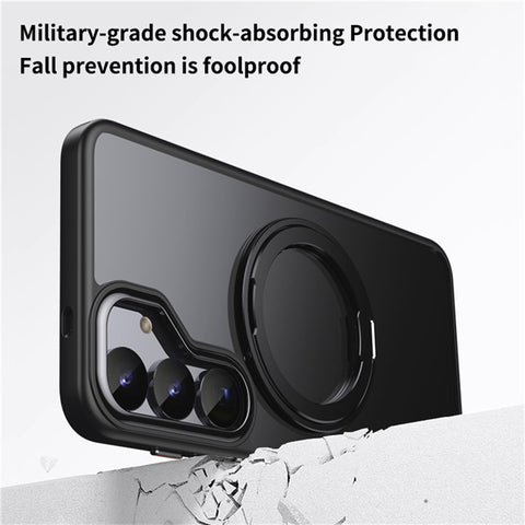 For Samsung Galaxy S25 Magnetic Case TPU + Acrylic + Metal Kickstand Matte Phone Cover