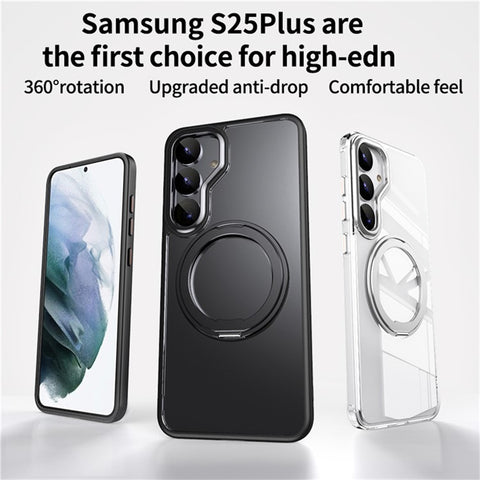 For Samsung Galaxy S25 Magnetic Case TPU + Acrylic + Metal Kickstand Matte Phone Cover