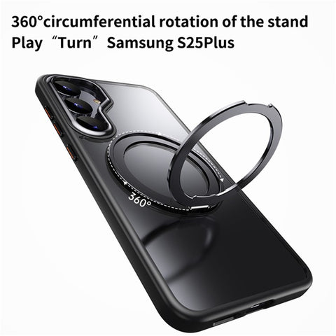 For Samsung Galaxy S25 Magnetic Case TPU + Acrylic + Metal Kickstand Matte Phone Cover
