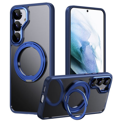 For Samsung Galaxy S25 Magnetic Case TPU + Acrylic + Metal Kickstand Matte Phone Cover