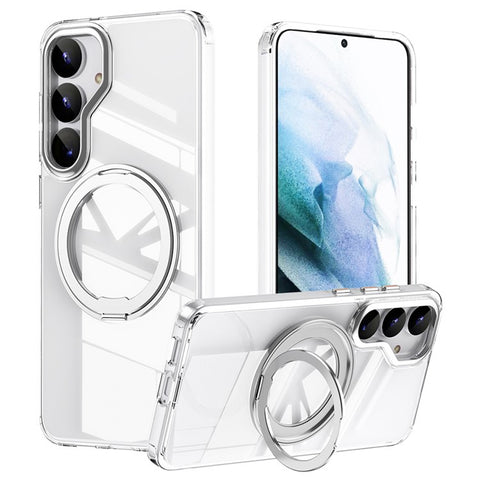 For Samsung Galaxy S25 Magnetic Case TPU + Acrylic + Metal Kickstand Matte Phone Cover