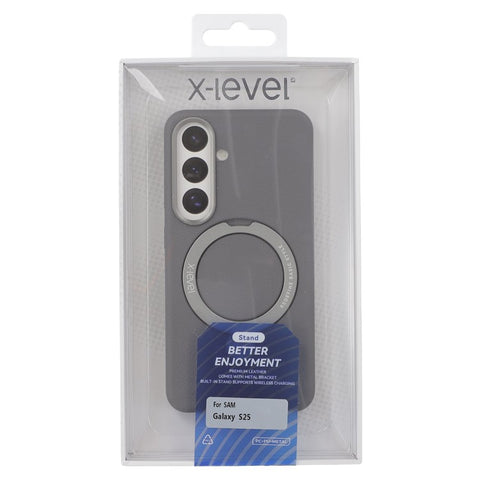 X-LEVEL For Samsung Galaxy S25 Magnetic Case Kickstand PC + PU Phone Back Cover