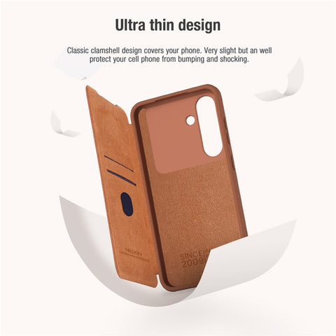 NILLKIN Qin Pro Series for Samsung Galaxy S25 Case with Card Slots Leather Phone Cover