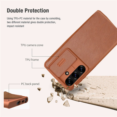 NILLKIN Qin Pro Series for Samsung Galaxy S25 Case with Card Slots Leather Phone Cover