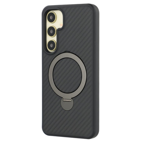 For Samsung Galaxy S24 Magnetic Case Kickstand TPU + PC Phone Cover Carbon Fiber Texture