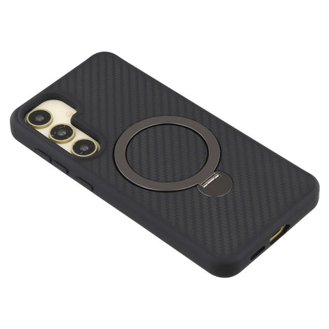 For Samsung Galaxy S24 Magnetic Case Kickstand TPU + PC Phone Cover Carbon Fiber Texture