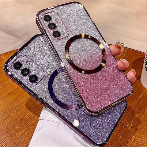For Samsung Galaxy S24+ Magnetic Case Electroplated Gradient Glitter TPU Phone Cover