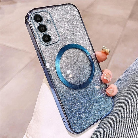 For Samsung Galaxy S24+ Magnetic Case Electroplated Gradient Glitter TPU Phone Cover