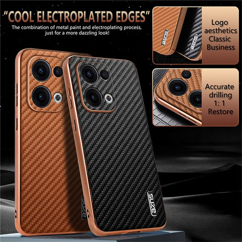 AZNS For Oppo Reno13 5G (Global) Case Electroplating Carbon Fiber Texture PU + TPU Phone Cover