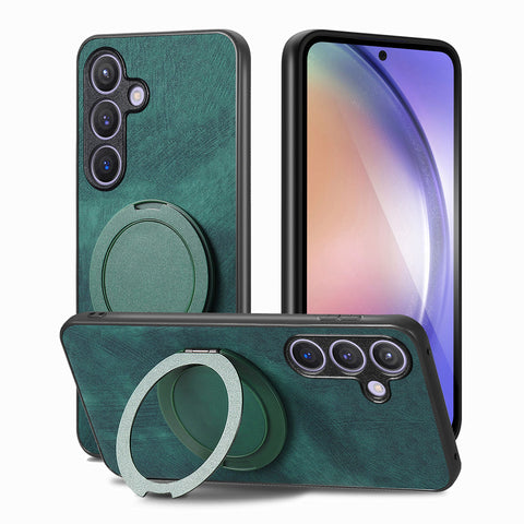 For Samsung Galaxy S24 / Galaxy S25 Phone Case with Rotating Kickstand Stress Relief Retro Leather Back Cover