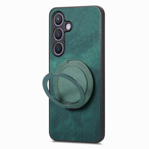 For Samsung Galaxy S24 / Galaxy S25 Phone Case with Rotating Kickstand Stress Relief Retro Leather Back Cover