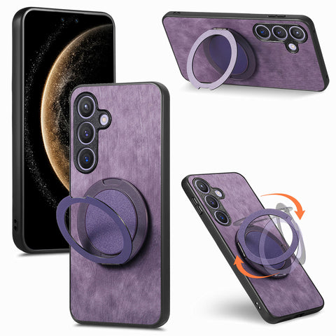 For Samsung Galaxy S24 / Galaxy S25 Phone Case with Rotating Kickstand Stress Relief Retro Leather Back Cover