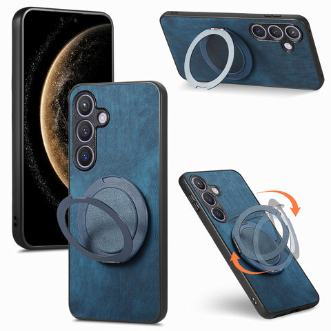 For Samsung Galaxy S24 / Galaxy S25 Phone Case with Rotating Kickstand Stress Relief Retro Leather Back Cover