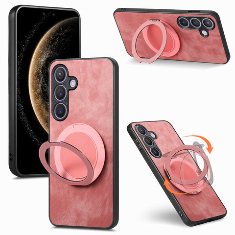 For Samsung Galaxy S24 / Galaxy S25 Phone Case with Rotating Kickstand Stress Relief Retro Leather Back Cover