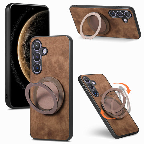 For Samsung Galaxy S24+ / Galaxy S25+ Phone Case with Rotating Kickstand Stress Relief Retro Leather Back Cover