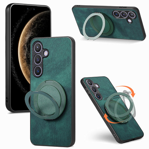 For Samsung Galaxy S23 FE Phone Case with Rotating Kickstand Stress Relief Retro Leather Back Cover