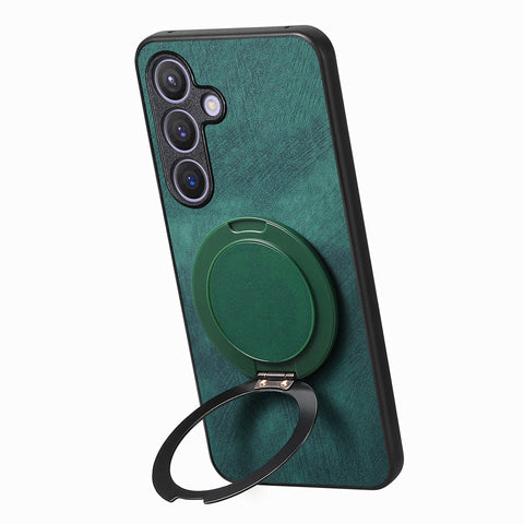 For Samsung Galaxy S23 FE Phone Case with Rotating Kickstand Stress Relief Retro Leather Back Cover