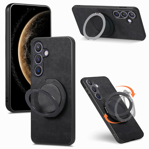 For Samsung Galaxy S23 FE Phone Case with Rotating Kickstand Stress Relief Retro Leather Back Cover