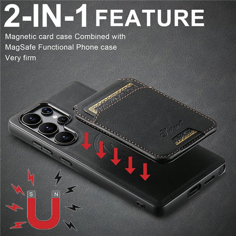 SUTENI H16 For Samsung Galaxy S25 Ultra Magnetic Case Kickstand Phone Cover Detachable Card Holder