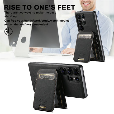 SUTENI H16 For Samsung Galaxy S25 Ultra Magnetic Case Kickstand Phone Cover Detachable Card Holder