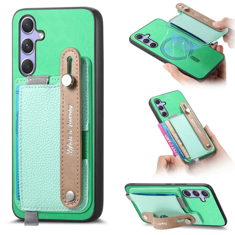 For Samsung Galaxy S25 / Galaxy S24 Magnetic Leather Back Case with Detachable Card Holder and Wristband