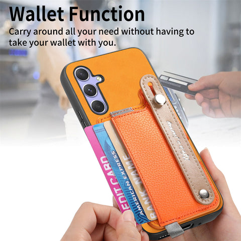 For Samsung Galaxy S25 / Galaxy S24 Magnetic Leather Back Case with Detachable Card Holder and Wristband
