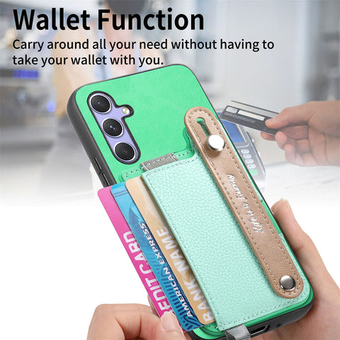 For Samsung Galaxy S25 / Galaxy S24 Magnetic Leather Back Case with Detachable Card Holder and Wristband