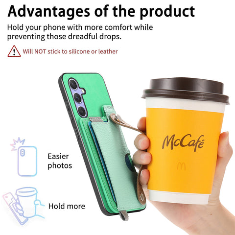 For Samsung Galaxy S25 / Galaxy S24 Magnetic Leather Back Case with Detachable Card Holder and Wristband