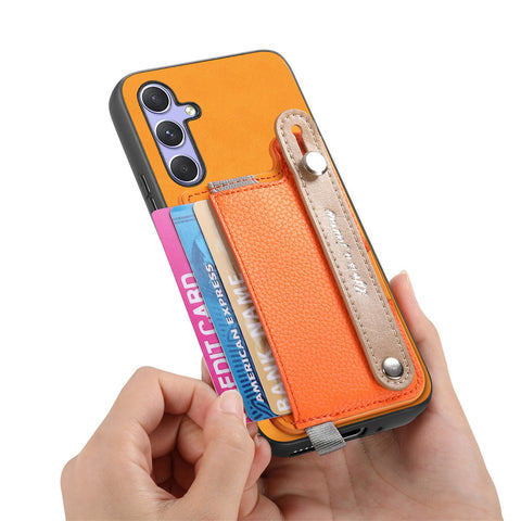 For Samsung Galaxy S25 / Galaxy S24 Magnetic Leather Back Case with Detachable Card Holder and Wristband