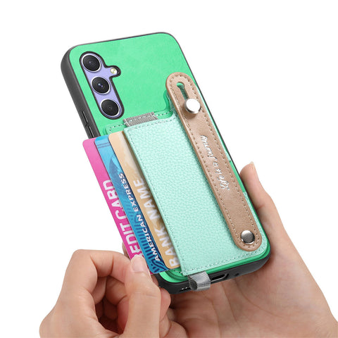 For Samsung Galaxy S25 / Galaxy S24 Magnetic Leather Back Case with Detachable Card Holder and Wristband