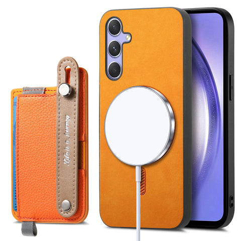 For Samsung Galaxy S25 / Galaxy S24 Magnetic Leather Back Case with Detachable Card Holder and Wristband