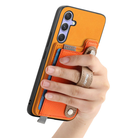 For Samsung Galaxy S25 / Galaxy S24 Magnetic Leather Back Case with Detachable Card Holder and Wristband