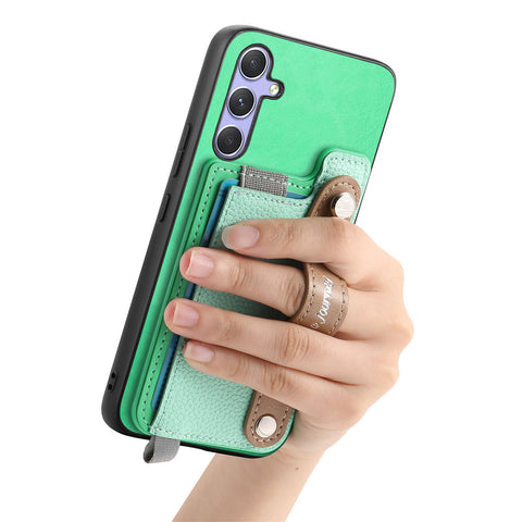 For Samsung Galaxy S25 / Galaxy S24 Magnetic Leather Back Case with Detachable Card Holder and Wristband