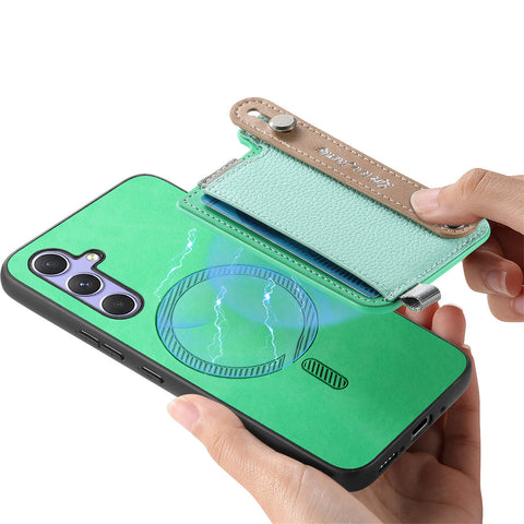 For Samsung Galaxy S25 / Galaxy S24 Magnetic Leather Back Case with Detachable Card Holder and Wristband