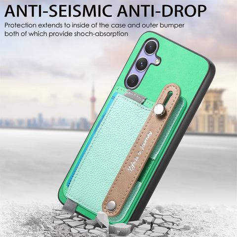 For Samsung Galaxy S25 / Galaxy S24 Magnetic Leather Back Case with Detachable Card Holder and Wristband
