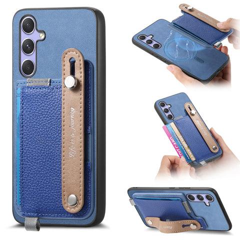 For Samsung Galaxy S25 / Galaxy S24 Magnetic Leather Back Case with Detachable Card Holder and Wristband