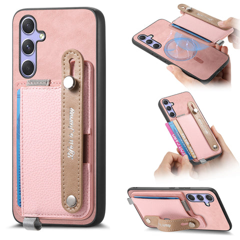 For Samsung Galaxy S25 / Galaxy S24 Magnetic Leather Back Case with Detachable Card Holder and Wristband
