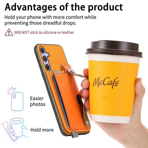 For Samsung Galaxy S24+ / Galaxy S25+ Magnetic Leather Back Case with Detachable Card Holder and Wristband