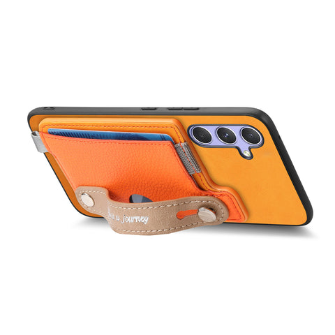 For Samsung Galaxy S24+ / Galaxy S25+ Magnetic Leather Back Case with Detachable Card Holder and Wristband