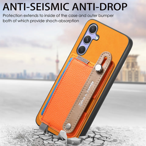 For Samsung Galaxy S24+ / Galaxy S25+ Magnetic Leather Back Case with Detachable Card Holder and Wristband