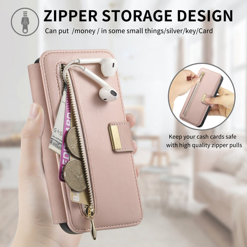 For Samsung Galaxy S24 Magnetic Leather Case with Detachable RFID Blocking Zipper Wallet Cover