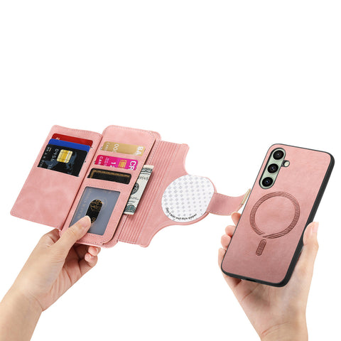 For Samsung Galaxy S24 Magnetic Leather Case with Detachable RFID Blocking Zipper Wallet Cover