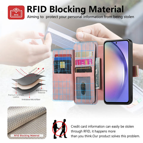 For Samsung Galaxy S24+ Magnetic Leather Case with Detachable RFID Blocking Zipper Wallet Cover