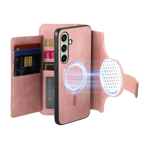 For Samsung Galaxy S24+ Magnetic Leather Case with Detachable RFID Blocking Zipper Wallet Cover