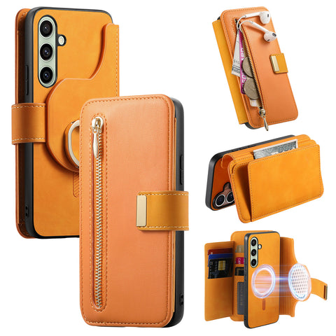 For Samsung Galaxy S24+ Magnetic Leather Case with Detachable RFID Blocking Zipper Wallet Cover