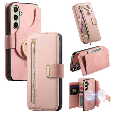 For Samsung Galaxy S23 FE Magnetic Leather Case with Detachable RFID Blocking Zipper Wallet Cover