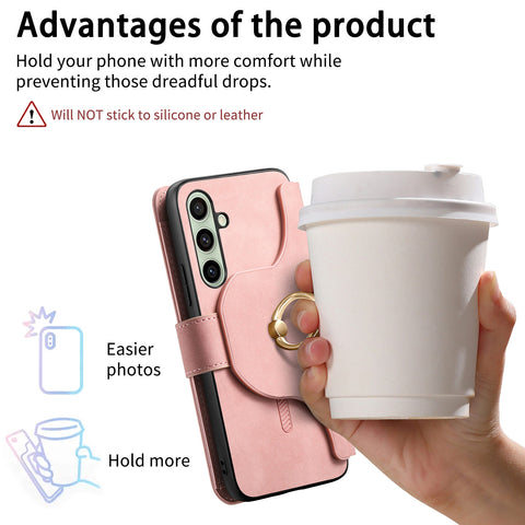 For Samsung Galaxy S23 FE Magnetic Leather Case with Detachable RFID Blocking Zipper Wallet Cover