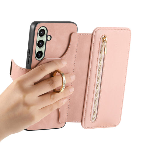 For Samsung Galaxy S23 FE Magnetic Leather Case with Detachable RFID Blocking Zipper Wallet Cover