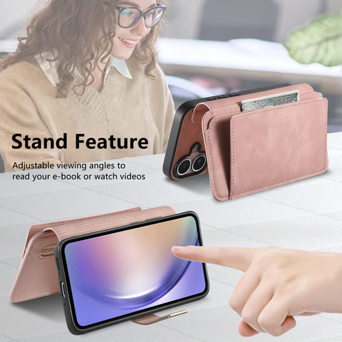 For Samsung Galaxy S23 FE Magnetic Leather Case with Detachable RFID Blocking Zipper Wallet Cover