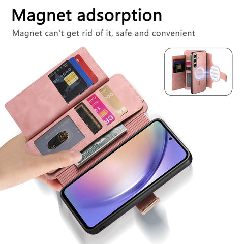 For Samsung Galaxy S23 FE Magnetic Leather Case with Detachable RFID Blocking Zipper Wallet Cover